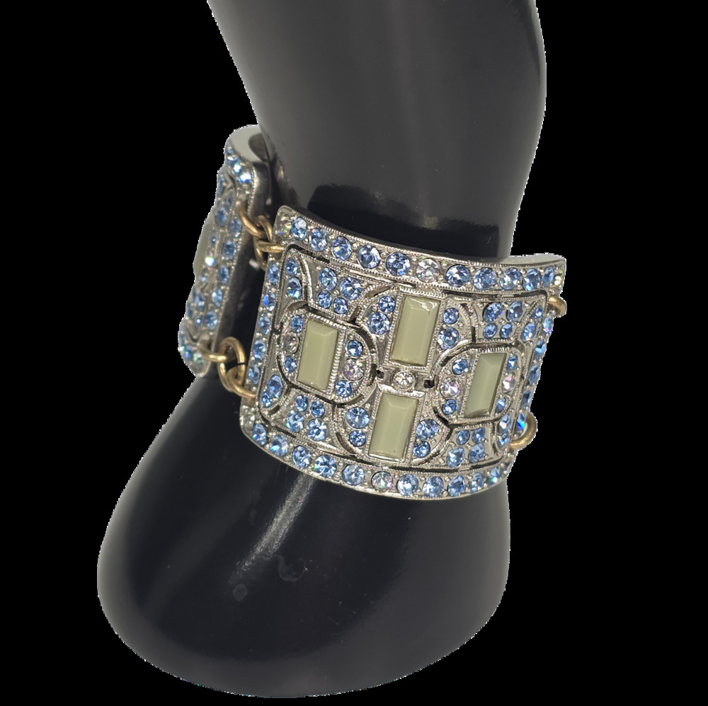 LULU FROST FOR J.CREW STATEMENT 1.5" BRACELET – BLUE / GREEN STONES SILVER-TONE